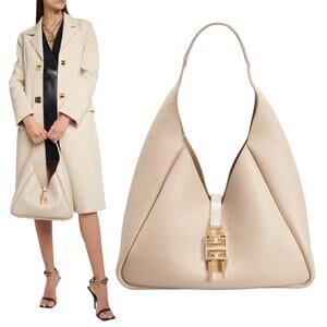 Givenchy Mediuum G Padlock Leather Hobo Bag Natural Beige Gold